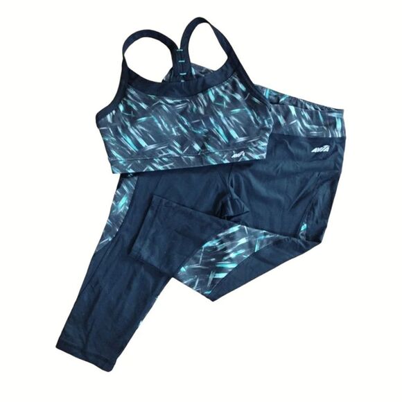 AVIA Black Green Design Print Sports Bra And Capri Leggings Set Medium - Picture 2 of 13
